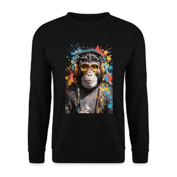 DJ monkey Affen Graffiti Design - Unisex Pullover - Schwarz - Vorne - Alina (178cm) & Michal (187cm)