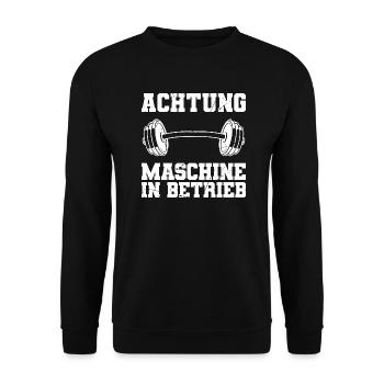 Achtung Maschine in Betrieb Bodybuilding Fitness - Unisex Pullover - Schwarz - Vorne - Alina (178cm) & Michal (187cm)