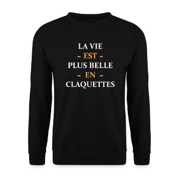 LA vie est plus belle en claquettes - Sweat-shirt Unisexe - noir - Devant - Alina (178cm) & Michal (187cm)