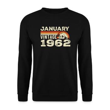Januar 1962 Jahrgang Geburtstag 1962, Jahrgang 1962 - Unisex Pullover - Schwarz - Vorne - Alina (178cm) & Michal (187cm)
