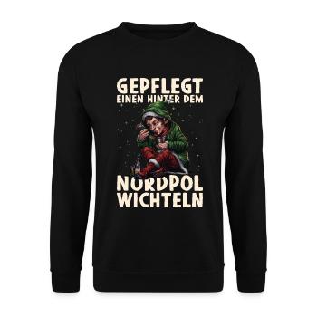 Weihnachten Wichtel Elf Wichteln Santa Bier Saufe - Unisex Pullover - Schwarz - Vorne - Alina (178cm) & Michal (187cm)
