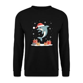 Dolphin with Santa Hat Snowflakes - Unisex Sweatshirt - black - Front - Alina (178cm) & Michal (187cm)