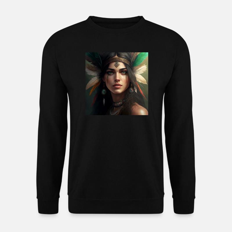 Wunderschöne Indianerin mit Federschmuck (Boho) - Unisex Pullover - Schwarz