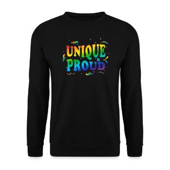 Einzigartiger, stolzer clr - Unisex Pullover - Schwarz - Vorne - Alina (178cm) & Michal (187cm)