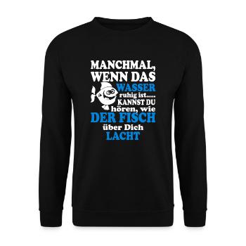 Angeln Fisch lacht - Unisex Pullover - Schwarz - Vorne - Alina (178cm) & Michal (187cm)