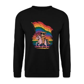 Teddy Bear Rides Unicorn LGBTQ Rainbow Flag - Unisex Sweatshirt - black - Front - Alina (178cm) & Michal (187cm)