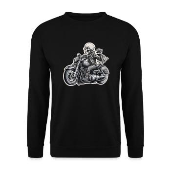 Skelett auf Motorrad - Unisex Pullover - Schwarz - Vorne - Alina (178cm) & Michal (187cm)