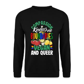 Compassion knows no boundaries - vegan and queer - Unisex Sweatshirt - black - Front - Alina (178cm) & Michal (187cm)