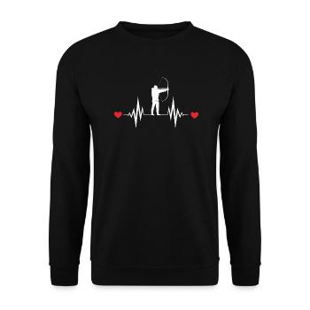 Bogenschießen Heartbeat Bow Hunting - Unisex Pullover - Schwarz - Vorne - Alina (178cm) & Michal (187cm)