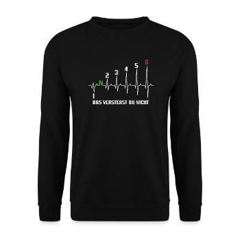 1N23456 Motorrad Gangschaltung - Adrenalin - Puls - Unisex Pullover - Schwarz - Vorne - Alina (178cm) & Michal (187cm)