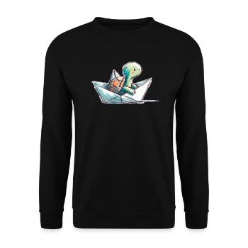 Turtle in paper boat - Unisex Sweatshirt - black - Front - Alina (178cm) & Michal (187cm)