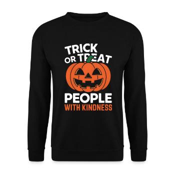 Treat People with Kindness! Pumpkin Halloween - Unisex Sweatshirt - black - Front - Alina (178cm) & Michal (187cm)
