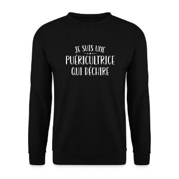 Ich bin eine Kinderbetreuerin, die rockt - Unisex Pullover - Schwarz - Vorne - Alina (178cm) & Michal (187cm)