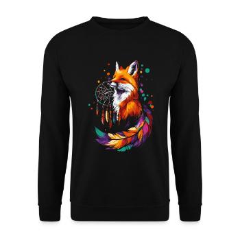 Fuchs mit Traumfänger - Unisex Pullover - Schwarz - Vorne - Alina (178cm) & Michal (187cm)