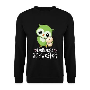 Lieblingsschwester - Beste Schwester Geschwister - Unisex Pullover - Schwarz - Vorne - Alina (178cm) & Michal (187cm)