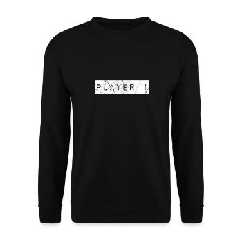 Player 1 one Spieler 1 Nerd Design - Unisex Pullover - Schwarz - Vorne - Alina (178cm) & Michal (187cm)