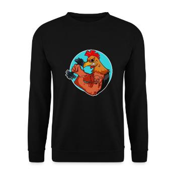 Huhn Hahn Fitness Hantel Geschenk - Unisex Pullover - Schwarz - Vorne - Alina (178cm) & Michal (187cm)