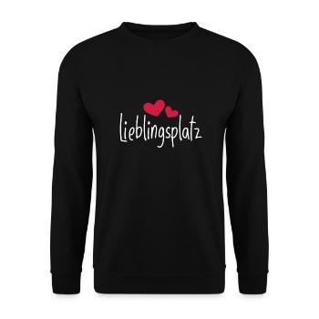 Lieblingsplatz Kissen mit Herz - Unisex Pullover - Schwarz - Vorne - Alina (178cm) & Michal (187cm)