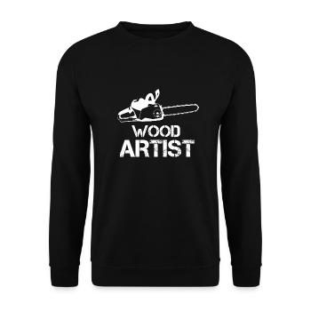 Künstler mit der Kettensäge Holz schnitzen - Unisex Pullover - Schwarz - Vorne - Alina (178cm) & Michal (187cm)
