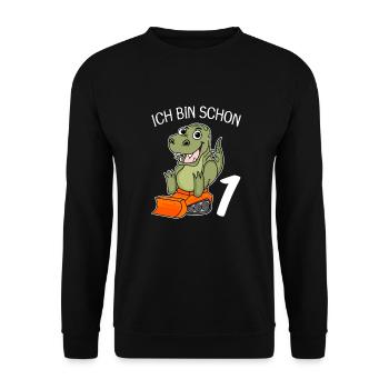 1. Geburtstag Dinosaurier Baustelle Fahrzeug - Unisex Pullover - Schwarz - Vorne - Alina (178cm) & Michal (187cm)