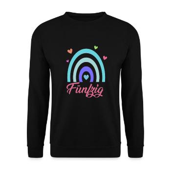 50. Geburtstag Regenbogen - Unisex Pullover - Schwarz - Vorne - Alina (178cm) & Michal (187cm)