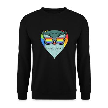 LGBT Tier Eule Regenbogen - Unisex Pullover - Schwarz - Vorne - Alina (178cm) & Michal (187cm)