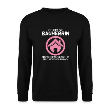 Bauherrin Hausbau Baustelle Richtfest - Unisex Pullover - Schwarz - Vorne - Alina (178cm) & Michal (187cm)