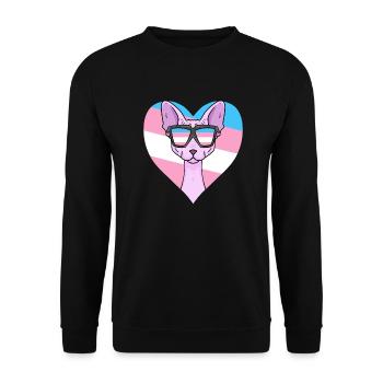 Transgender Transsexuell Sphynx Katze Geschenk - Unisex Pullover - Schwarz - Vorne - Alina (178cm) & Michal (187cm)