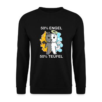 Katze Katzenrasse Perserkatze - Engel und Teufel - Unisex Pullover - Schwarz - Vorne - Alina (178cm) & Michal (187cm)