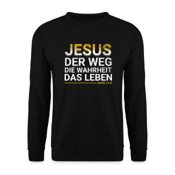 Bibel Vers Jesus der Weg die Wahrheit das Leben - Unisex Pullover - Schwarz - Vorne - Alina (178cm) & Michal (187cm)