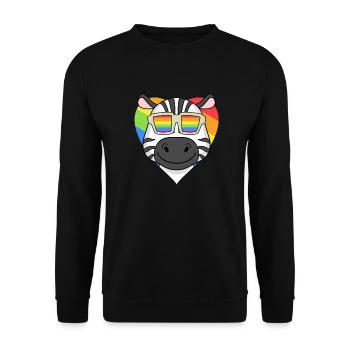 Regenbogen - Zebra mit Brille - Unisex Pullover - Schwarz - Vorne - Alina (178cm) & Michal (187cm)