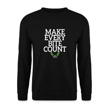 Veganer Make Every Bite Count Go Vegan Veganerin - Unisex Pullover - Schwarz - Vorne - Alina (178cm) & Michal (187cm)
