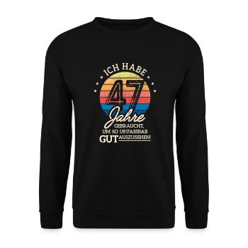 47. Geburtstag Geschenk Habe 47 Jahre Gebraucht - Unisex Pullover - Schwarz - Vorne - Alina (178cm) & Michal (187cm)