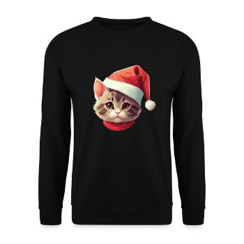 Visage de chat Père Noël Saint-Nicolas chat Noël - Sweat-shirt Unisexe - noir - Devant - Alina (178cm) & Michal (187cm)