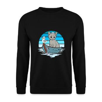 Kätzchen Möwe Seefahrer Matrose Boot - Unisex Pullover - Schwarz - Vorne - Alina (178cm) & Michal (187cm)