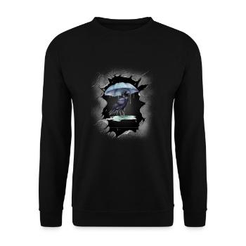 Vogel Wetter Regen Regenschirm Dark Krähe - Unisex Pullover - Schwarz - Vorne - Alina (178cm) & Michal (187cm)