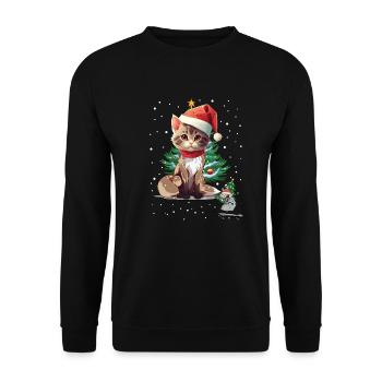 Cat Mouse Christmas Santa Claus Christmas - Unisex Sweatshirt - black - Front - Alina (178cm) & Michal (187cm)