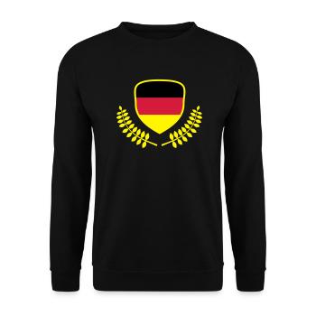 Deutschland Wappen Schild schwarz rot gold gelb - Unisex Pullover - Schwarz - Vorne - Alina (178cm) & Michal (187cm)
