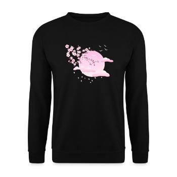 Kirschblüten und Sonnenuntergang Girly Pink - Unisex Pullover - Schwarz - Vorne - Alina (178cm) & Michal (187cm)