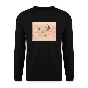 Abstrakt Apricot und Schwalben - Unisex Pullover - Schwarz - Vorne - Alina (178cm) & Michal (187cm)