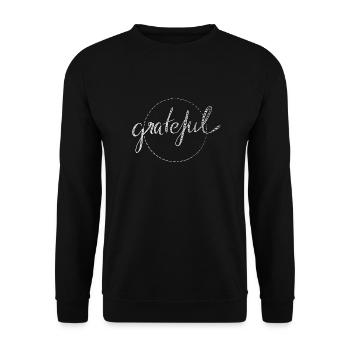 grateful - Geschenkidee für dankbare Seelen - Unisex Pullover - Schwarz - Vorne - Alina (178cm) & Michal (187cm)