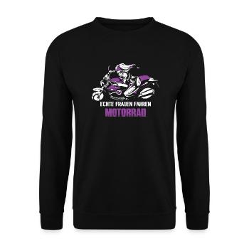 Echte Frauen fahren Motorrad Biker Girl Biken - Unisex Pullover - Schwarz - Vorne - Alina (178cm) & Michal (187cm)