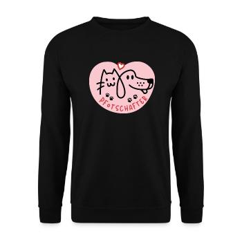 Pfotschafter Design Hund und Katze Herz - Unisex Pullover - Schwarz - Vorne - Alina (178cm) & Michal (187cm)