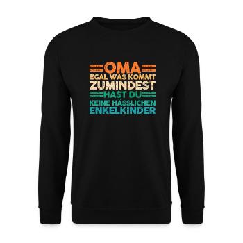 Enkelkinder Großmutter Oma - Unisex Pullover - Schwarz - Vorne - Alina (178cm) & Michal (187cm)