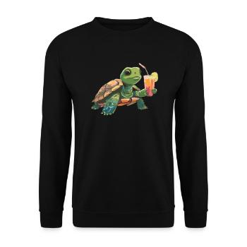 Tortue avec boisson à la main - Sweat-shirt Unisexe - noir - Devant - Alina (178cm) & Michal (187cm)