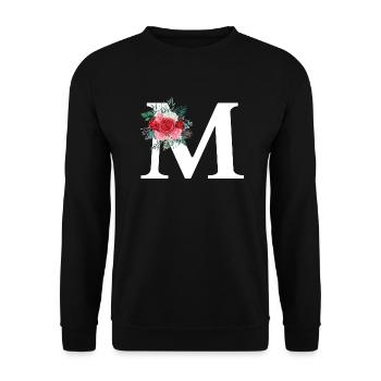 Roter Blumenbuchstabe M - Unisex Pullover - Schwarz - Vorne - Alina (178cm) & Michal (187cm)