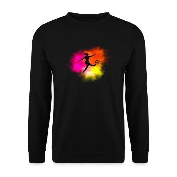 Bunte Fußballerin Mädchen und Frauen Fußball Motiv - Unisex Pullover - Schwarz - Vorne - Alina (178cm) & Michal (187cm)