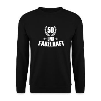 50 Geburtstag - Unisex Pullover - Schwarz - Vorne - Alina (178cm) & Michal (187cm)