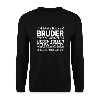 Ich bin Stolzer Bruder einer tollen Schwester - Unisex Pullover - Schwarz - Vorne - Alina (178cm) & Michal (187cm)