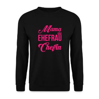 Mama Ehefrau Chefin Muttertag Mutter Geschenk - Unisex Pullover - Schwarz - Vorne - Alina (178cm) & Michal (187cm)